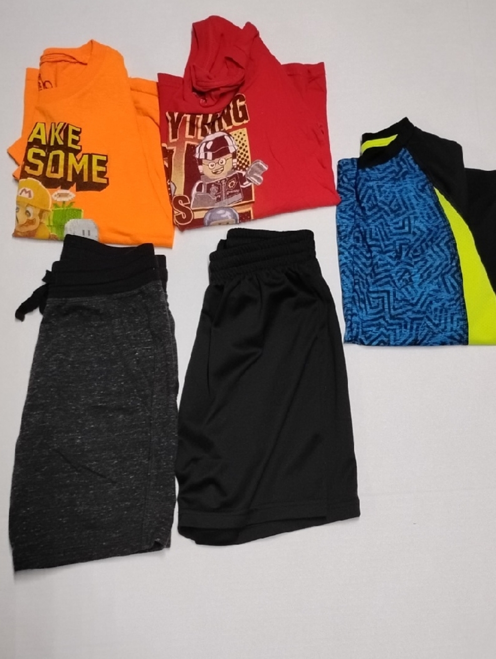 Lego Mario Boys Tees Shorts Bundle - Red, Orange, Black, Lime S 6-7
